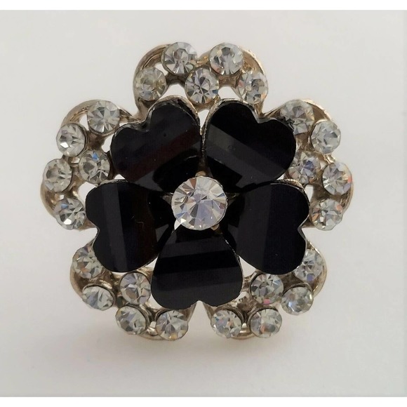 Flower Fashion Adjustable Rings Lot of 3 Rhinestone Faux Pearl Green Silver Tone - Picture 2 of 11